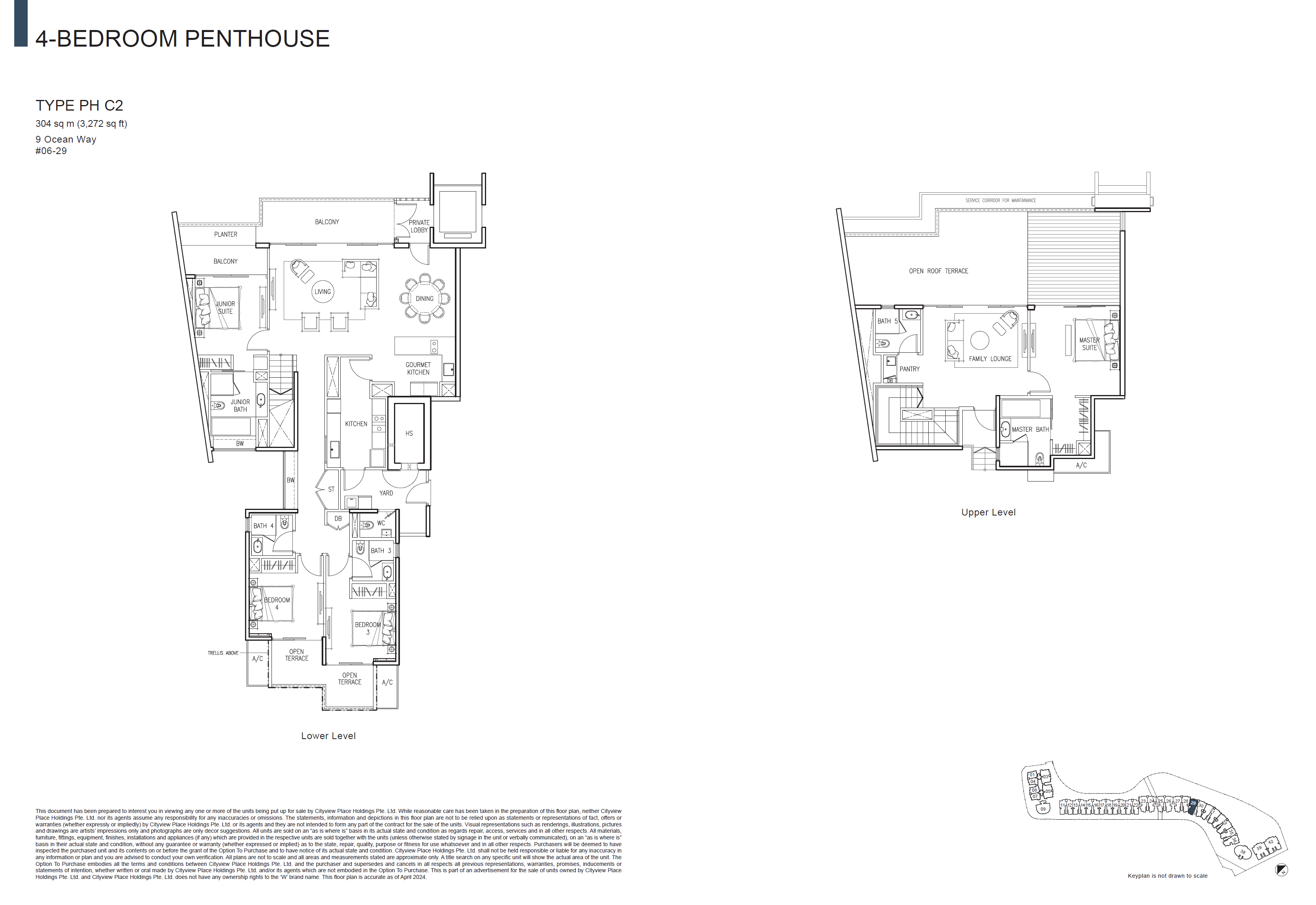 Floor plan of The Residences At W Singapore Sentosa Cove type Penthouse, Penthouse, 3,272 sq ft